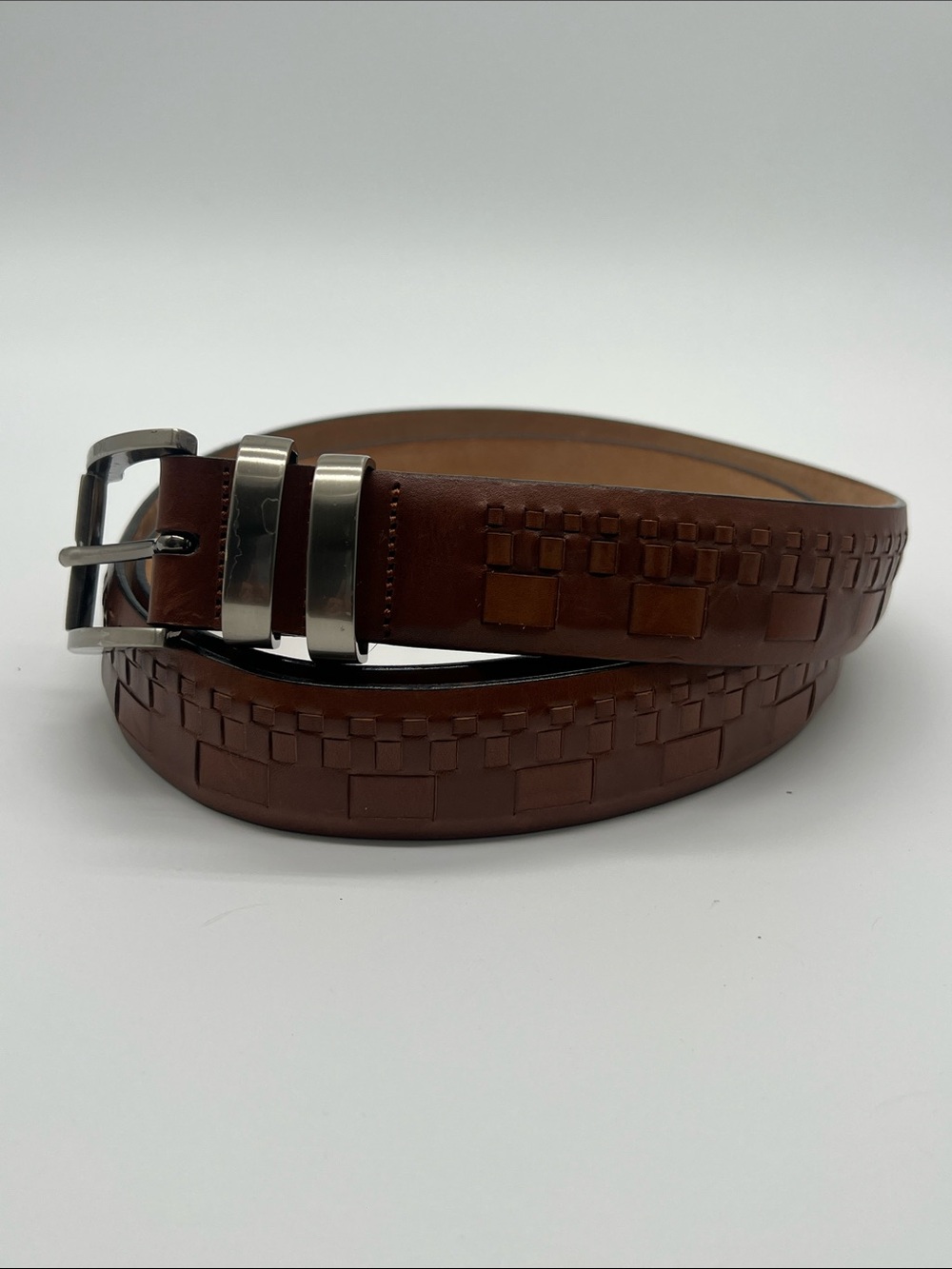 Mezlan Mens Braided Brown‎ Leather Belt Dress European Textured 38 Spain